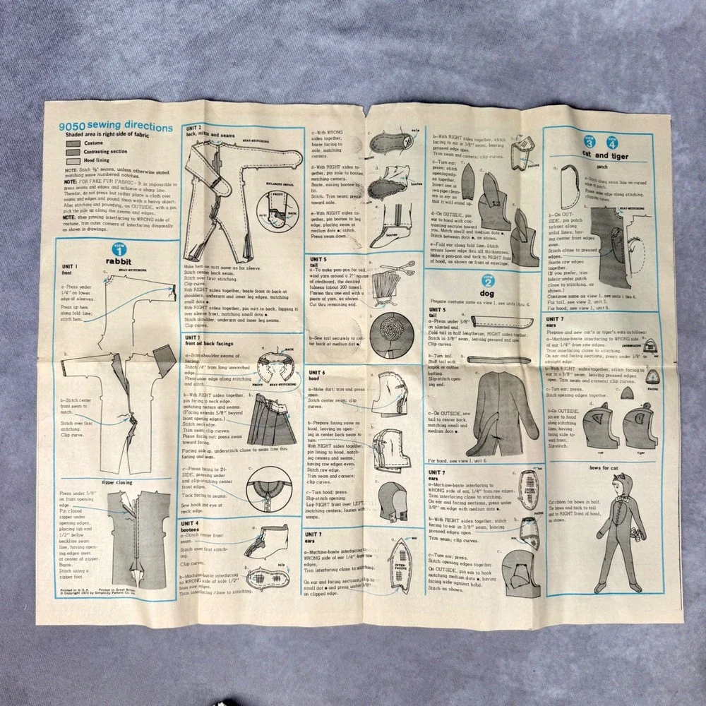 Vintage Simplicity Halloween Costume Sewing Pattern Size 10 Rabbit Dog Cat Tiger